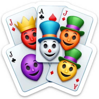 bunch of 3 poker cards, with crazy colorful jolly jokers inside sticker