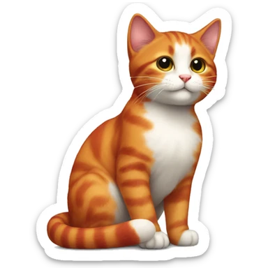 A small tricolour kitty playing with a big red cat sticker