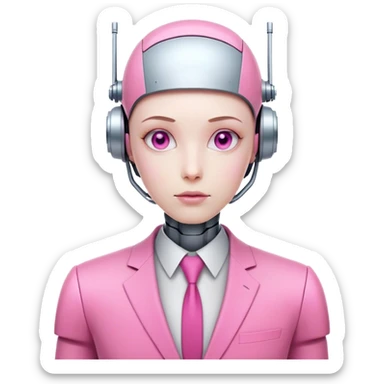 human-looking like robot offie worker in intensive pink color suit sticker