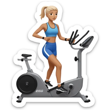 women  workout on erg machine
 sticker