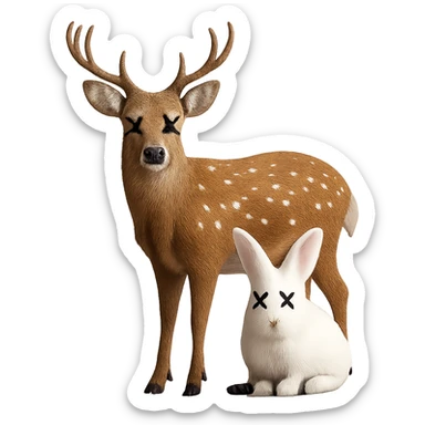 Add cartoon X's to the eyes, matching the style and position of the X's on the deer. Make sure all X's are identical and keep the background transparent. Do not change anything else. sticker