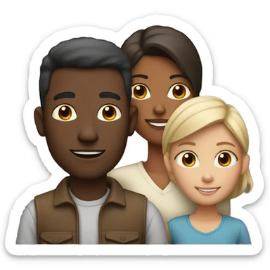 family, white skin dad, dark skin mom, 2 boys brown skin sticker