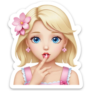Girl with blond hair and sakura accessories on her hair have blue eyes beautiful finish and she sending lovely kisses  sticker