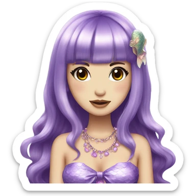 mermaid hime gyaru girl, dark purple hair sticker