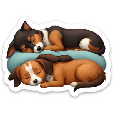 Calico cat with black nose sleeping near a black and brown nose dachshund dog     sticker