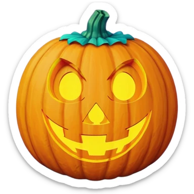 glowing jack-o'-lantern, purple and cyan colors sticker