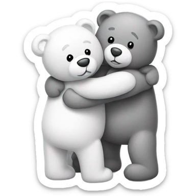 Two teddy bears, one grey and one white, giving each other a hug sticker