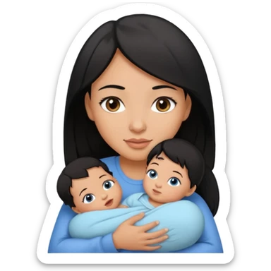 mom holding newborn baby girl with brown eyes tan skin and black hair and for the newborn baby, blue eyes newborn girl baby tan skin black hair sticker