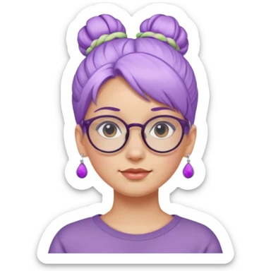 light purple hair girl bun with earrings and glassess sticker
