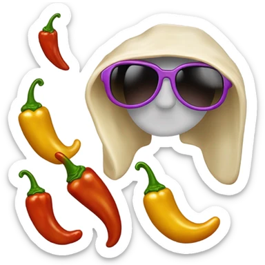 Eine sehr reiche Chili-Schote mit Sonnenbrille, weißem Pelzmantel und dicker Goldkette  sticker