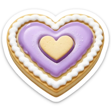 Realistic shortbread cookie in the shape of a heart with pale lilac color jelly middle filling and sprinkled powder sugar on top. sticker