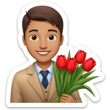 Man holding tulips flower for her gf sticker