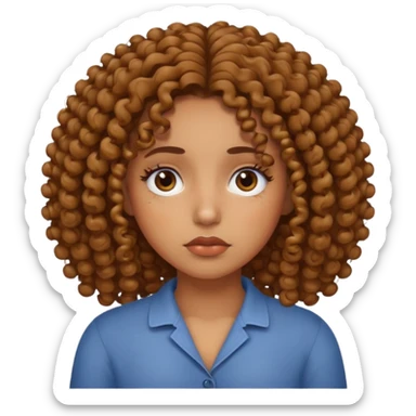 Brown girl with curly hair tired sticker