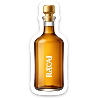 iconic Ricard bottle, tall with broad shoulders, narrow base, amber glass, short neck, metallic screw cap, golden-brown liquid, no label or text, recognizable silhouette, soft lighting, subtle shadows, transparent background, emoji scale sticker