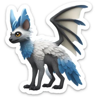 Trico The Last Guardian Creature With Blue Horns, Grey Wings, And long tufted tail sticker
