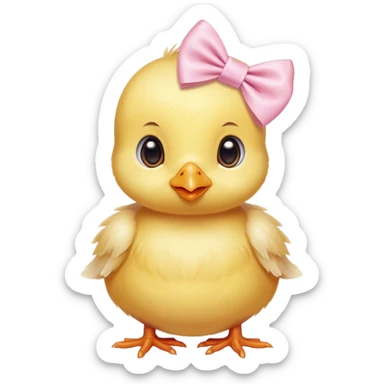 Baby chick with light pink bow around neck sticker