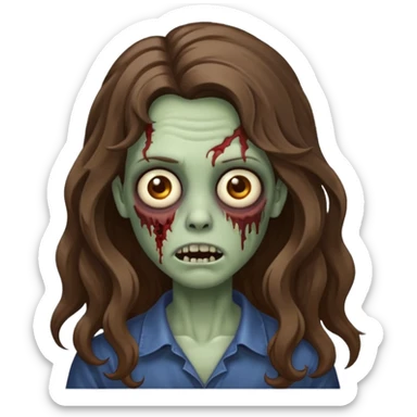 Make a zombie emoji with wavy hair castanho,long hair sticker