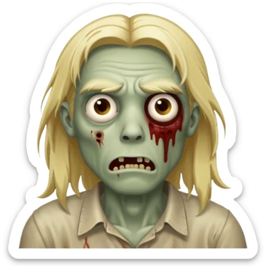 zombie guy with tired eyes and long blond hair  sticker