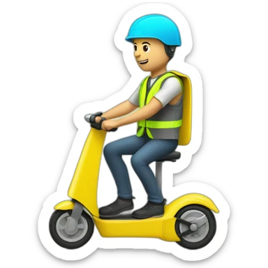trottinette electrique bald man with yellow safety vest sticker