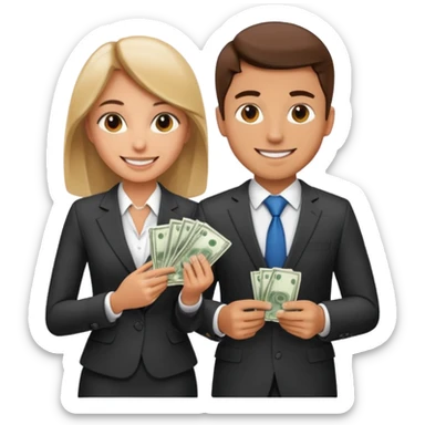 Una pareja (chico y chica de 28 años) vestidos con traje profesional y con dinero sticker
