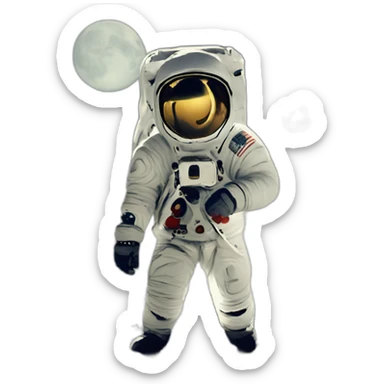 astronaut landing on moon with rocket sticker