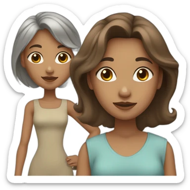light brown skin girl with brown hair and light skin girl with brown hair and older light skin woman with brown/grey hair and a kid with dark blonde hair and a border colli sticker