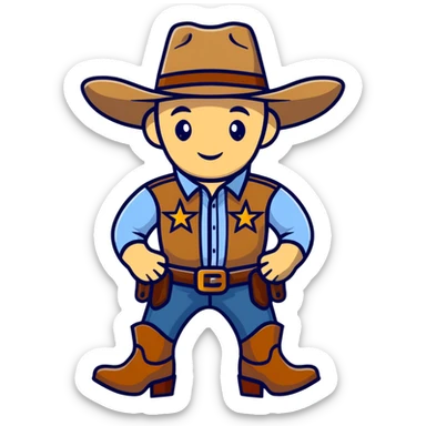 Cowboy with a star on his shirt, wearing a cowboy hat and boots sticker