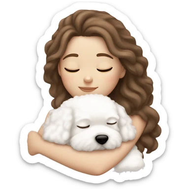 White girl brown hair sleeping with Mini Bichon sticker