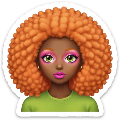 dark girl big pink lips big lashes big orange afro fluffy hair green shirt sticker