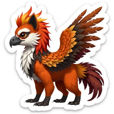 4-legged realistic scaly long-big-beaked Gryphon-Griffin-Griffsnuff-Talonflame-Red-Panda-Silvally-fusion-hybrid-animal-Fakémon-creature, full body, with a long thin tufted lion-tail sticker
