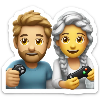 Casal branco jogador videogame  sticker