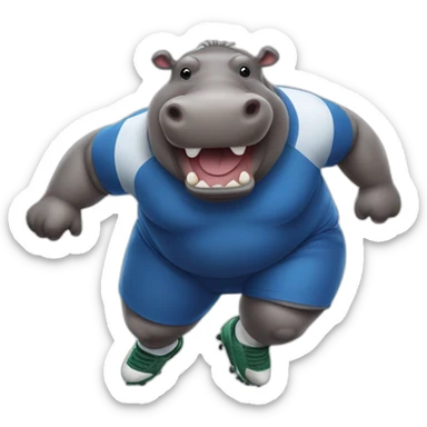 fat hippo as  human soccer player running and kicking sticker