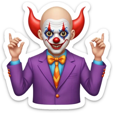 demonic clown wearing a leisure suit, bald with different horn styles sticker