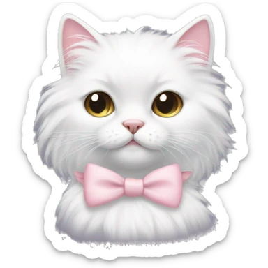 white fluffy cat with pale pink bow  sticker