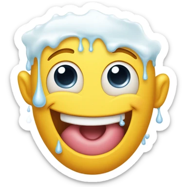 Emoji of a smiling drooling face with milk all over sticker