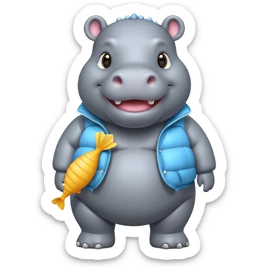 a full body of cute hippo with puffer sticker