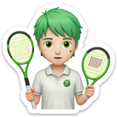 kid, green haired, white clothes, tennis player sticker