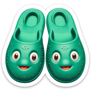 slightly green rubber pool slippers with carp eyes on the top sticker