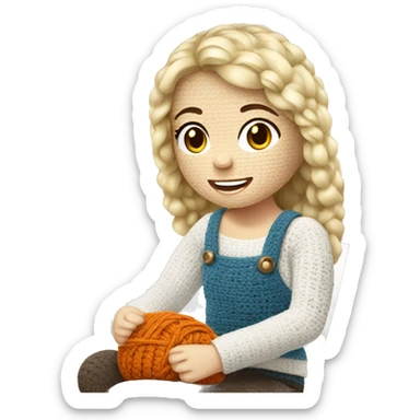 white blond Girl sitting doing crochet sticker