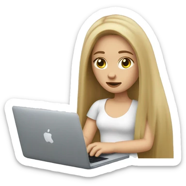 Girl with long dark blonde hair and white skin working with a MacBook. She is tired   sticker