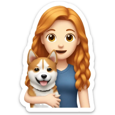A ginger girl holding Akita in dog and raising her hand sticker