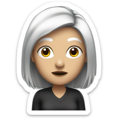 Sixty woman with black and White hair, angry sticker