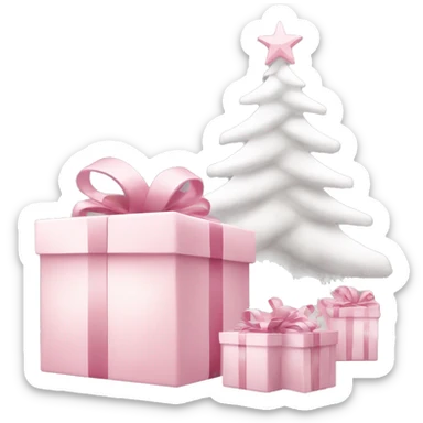 Light pink Christmas gifts under a white Christmas tree  sticker