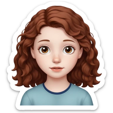 15 year old girl with pale skin, dark freckles, rosy cheeks, and wavy brown hair. sticker