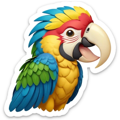 Cinematic Cute Yawning Macaw Portrait Emoji, Head tilted slightly with a dramatic, wide-open yawn, showcasing resplendent feathers and sleepy, half-closed eyes brimming with relaxed elegance, Simplified yet irresistibly adorable features, highly detailed, glowing with a soft, cozy tropical glow, high shine, relaxed yet expressive, stylized with a hint of whimsical charm, soft glowing outline, capturing the essence of a drowsy yet affectionate macaw that appears ready to stretch out for a nap! sticker