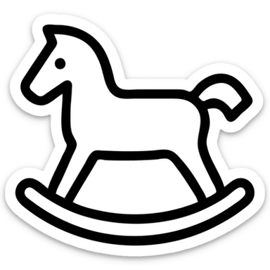rocking horse, outlined icon style, black lines, no fill, modern and minimal sticker