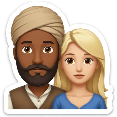 Indian man with beard holding naked blonde woman vagina sticker