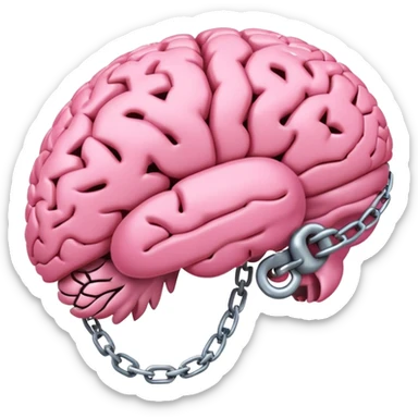 pink brain, chained up with one chain, side view sticker