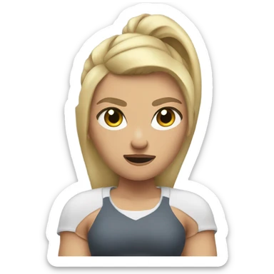 arms crossed angry woman blonde low ponytail nike top  sticker