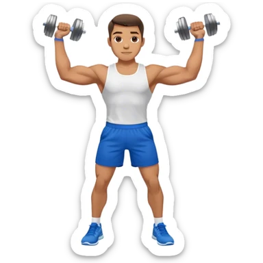 man with blue shorts doing side-lateral raise (T pose) with light dumbbells sticker